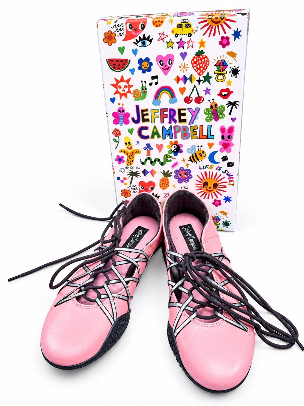 Jeffrey Campbell Pink Lace-Up Women's Flats with Dark Laces